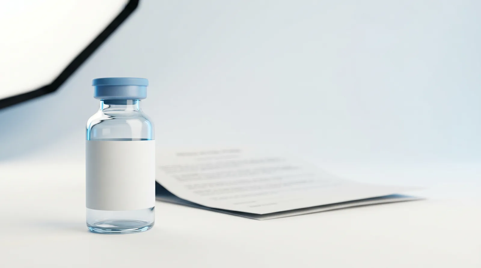 A pharmacy vial beside a regulatory document, representing compounding rules